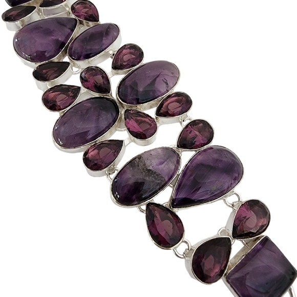 Silver amethyst gemstone bracelet chunky statement bracelet plus glass stones - Picture 9 of 15